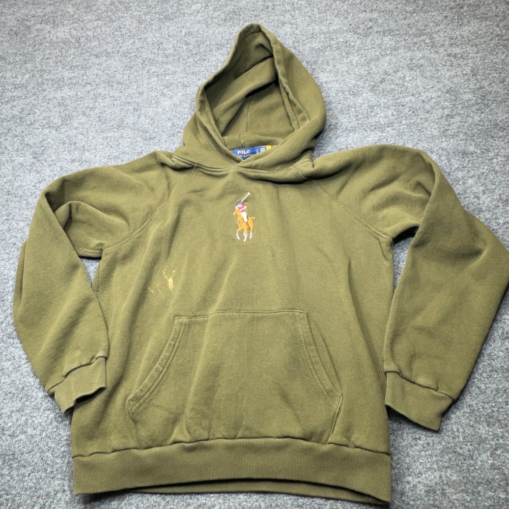 Polo Ralph Lauren Big Pony Hoodie Mens Large Olive Green Fleece Sweatshirt